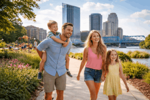 GR family walking downtown