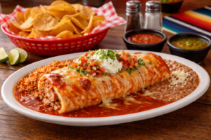 full wet burrito and tortilla chips photo