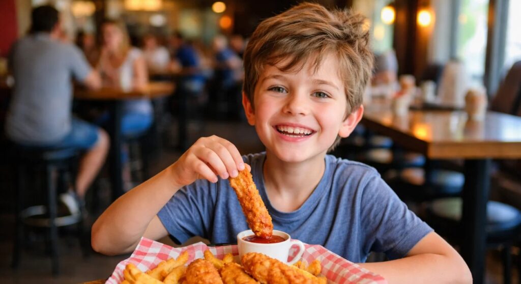kid eating chicken tenders at grand rapids restaurant