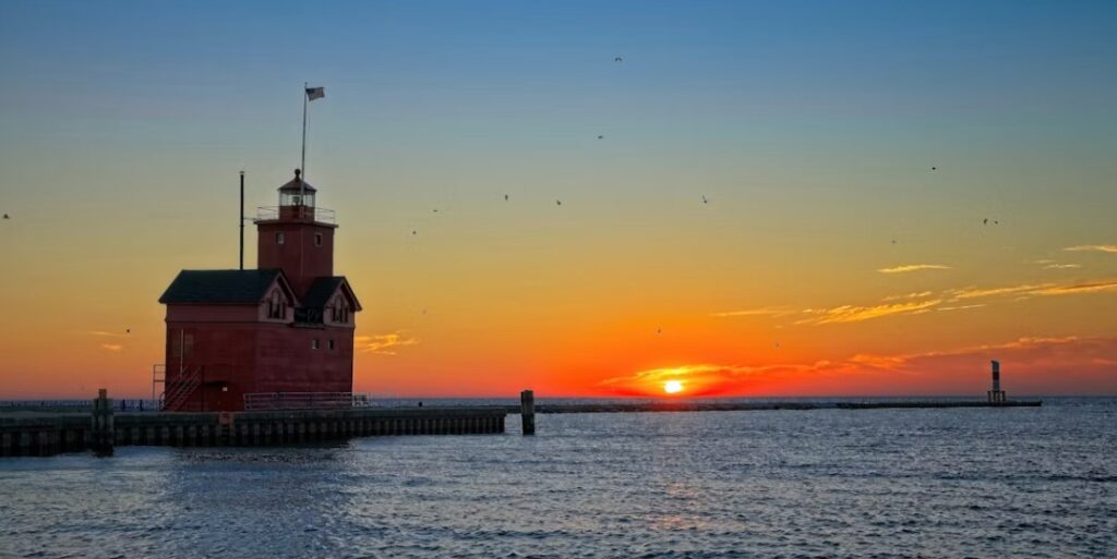 holland state park big red at sunset