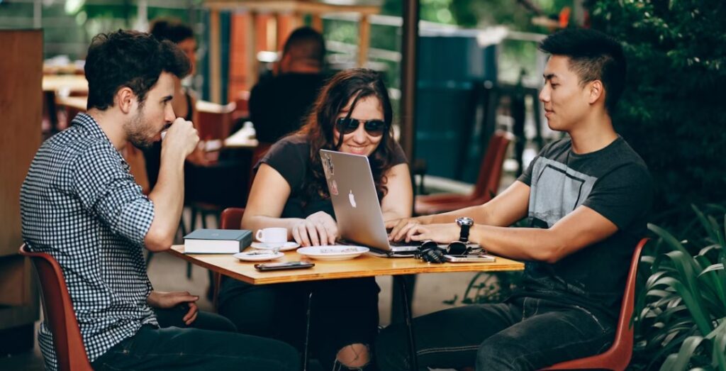 young professionals having coffee in grand rapids