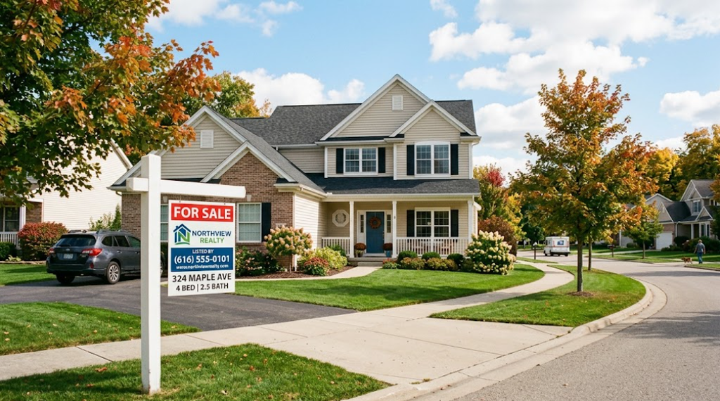gr home with for sale sign in front